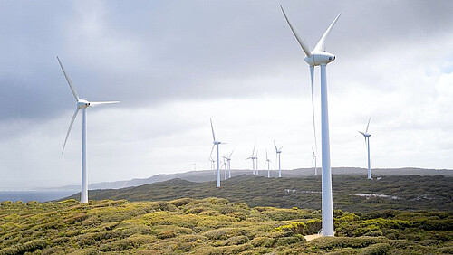 The image shows the Albany wind farm with Enercon turbines located in Western Australia